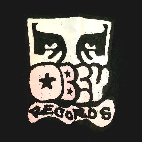 Women's Obey Tee Shirt Black Cotton Medium "Obey Records" - Picture 8 of 8